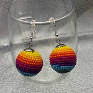 Rainbow Beaded Sphere Earrings